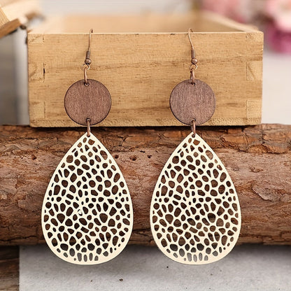 Vintage Hollow Leaf Shape Leather Earrings