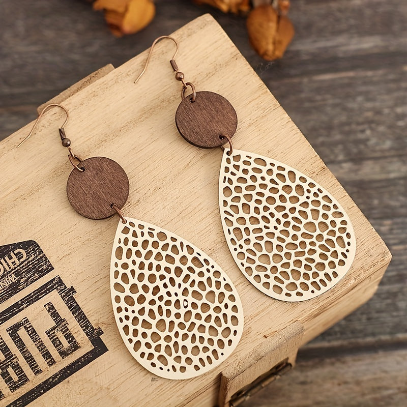 Vintage Hollow Leaf Shape Leather Earrings