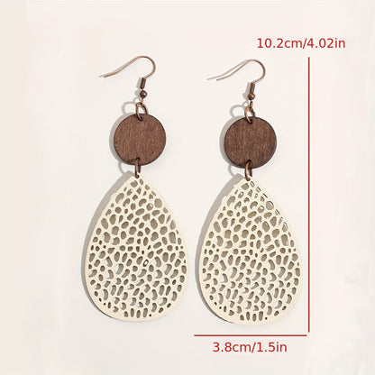 Vintage Hollow Leaf Shape Leather Earrings